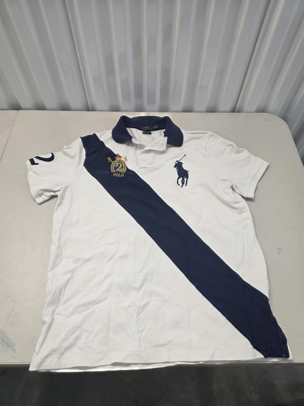 Polo Ralph Lauren Rugby Polo Shirt Men Custom Slim Medium White Big Pony 3 Crest